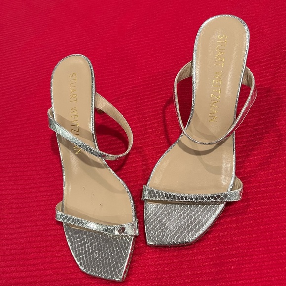 Stuart Weitzman Aleena Silver Metallic Leather Sandals 8.5 - Picture 6 of 11